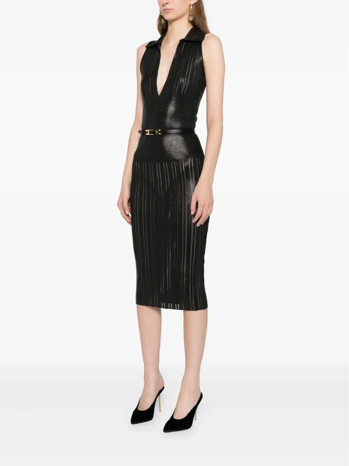 Elisabetta Franchi ラミネートニットドレス - Black - 画像3