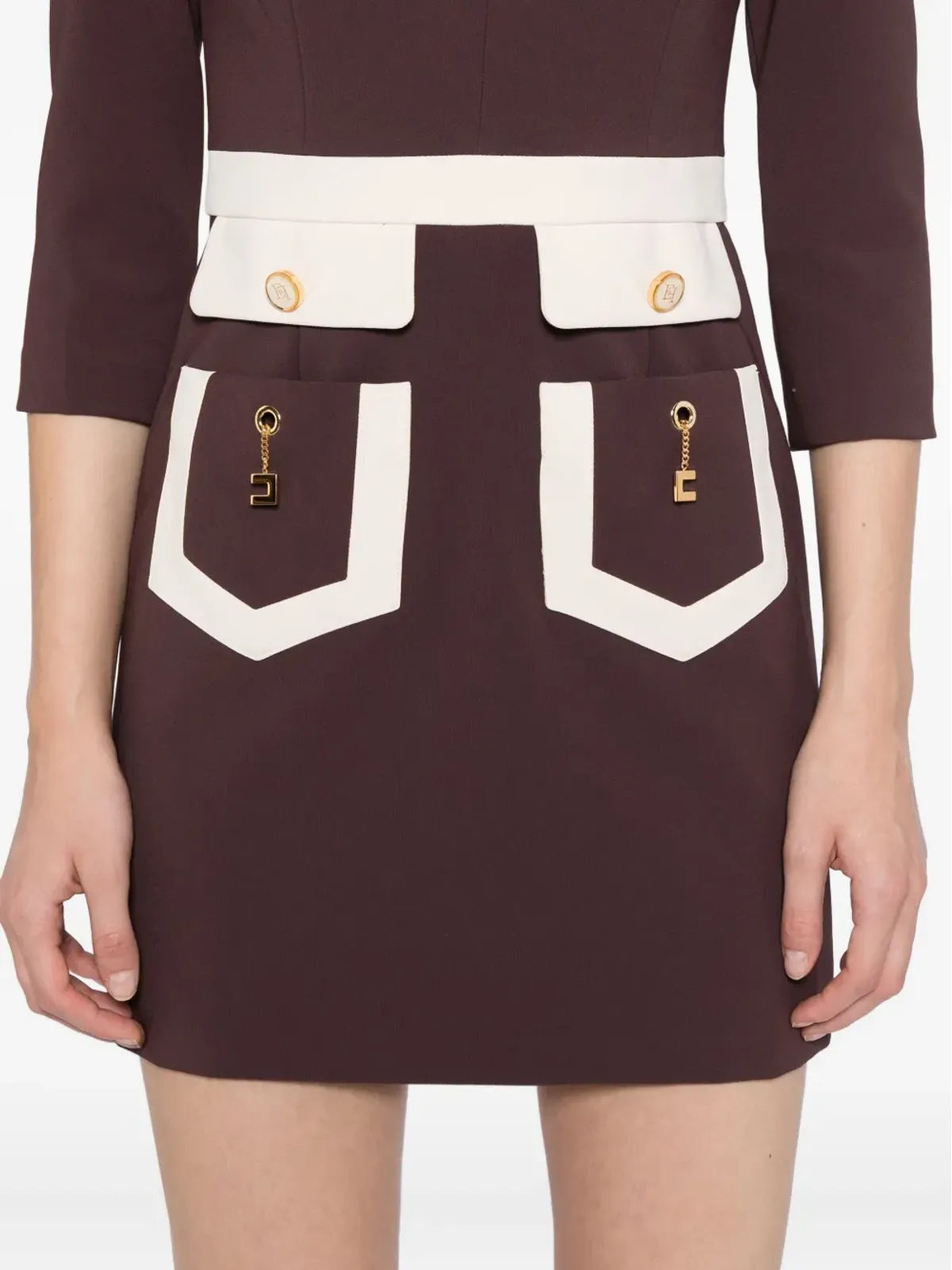 Elisabetta Franchi カラーブロック クレープ ドレス パープル - 画像5