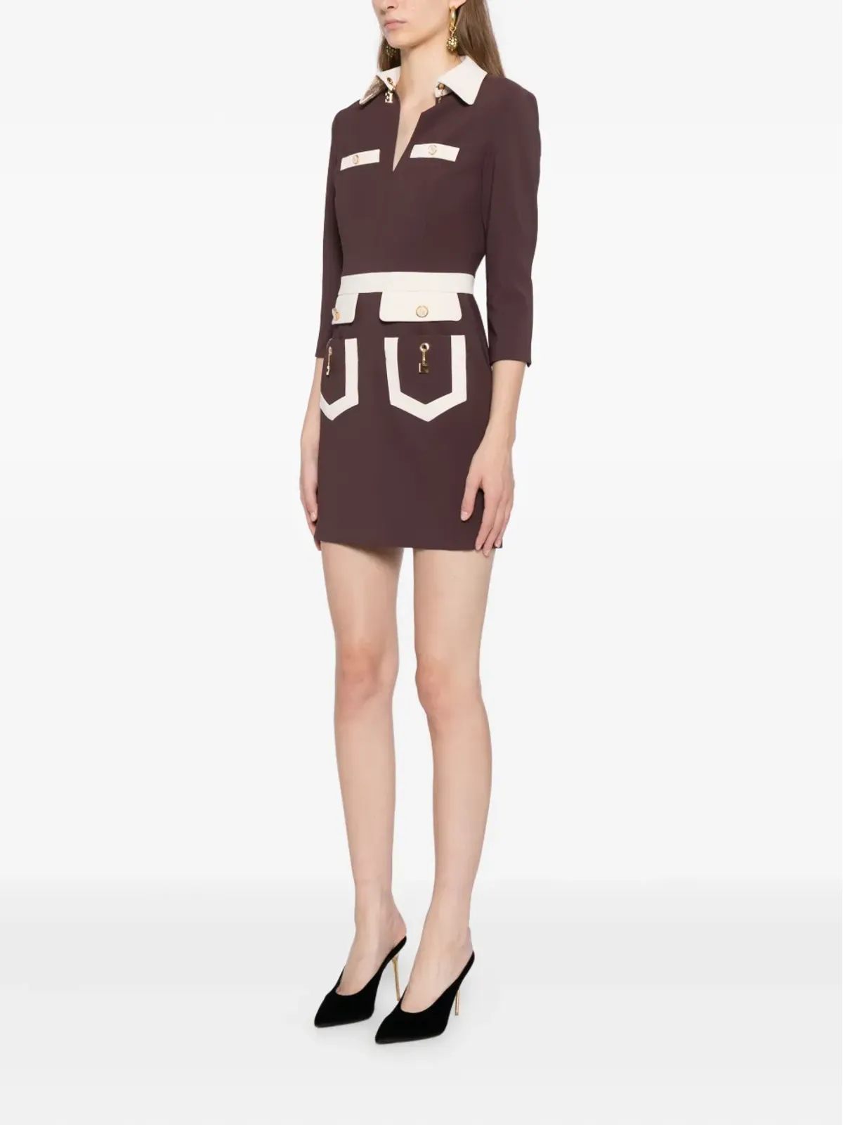 Elisabetta Franchi カラーブロック クレープ ドレス パープル - 画像3