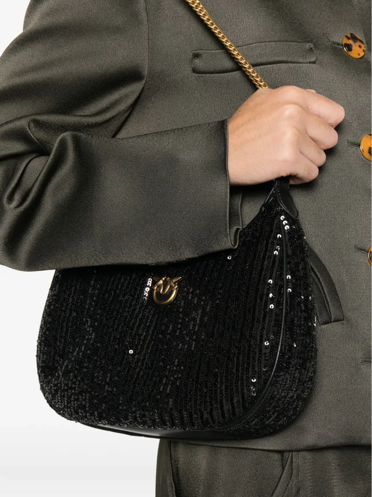 PINKO mini Half Moon sequinned shoulder bag - Black - 画像2