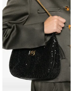 PINKO mini Half Moon sequinned shoulder bag - Black - サムネイル2