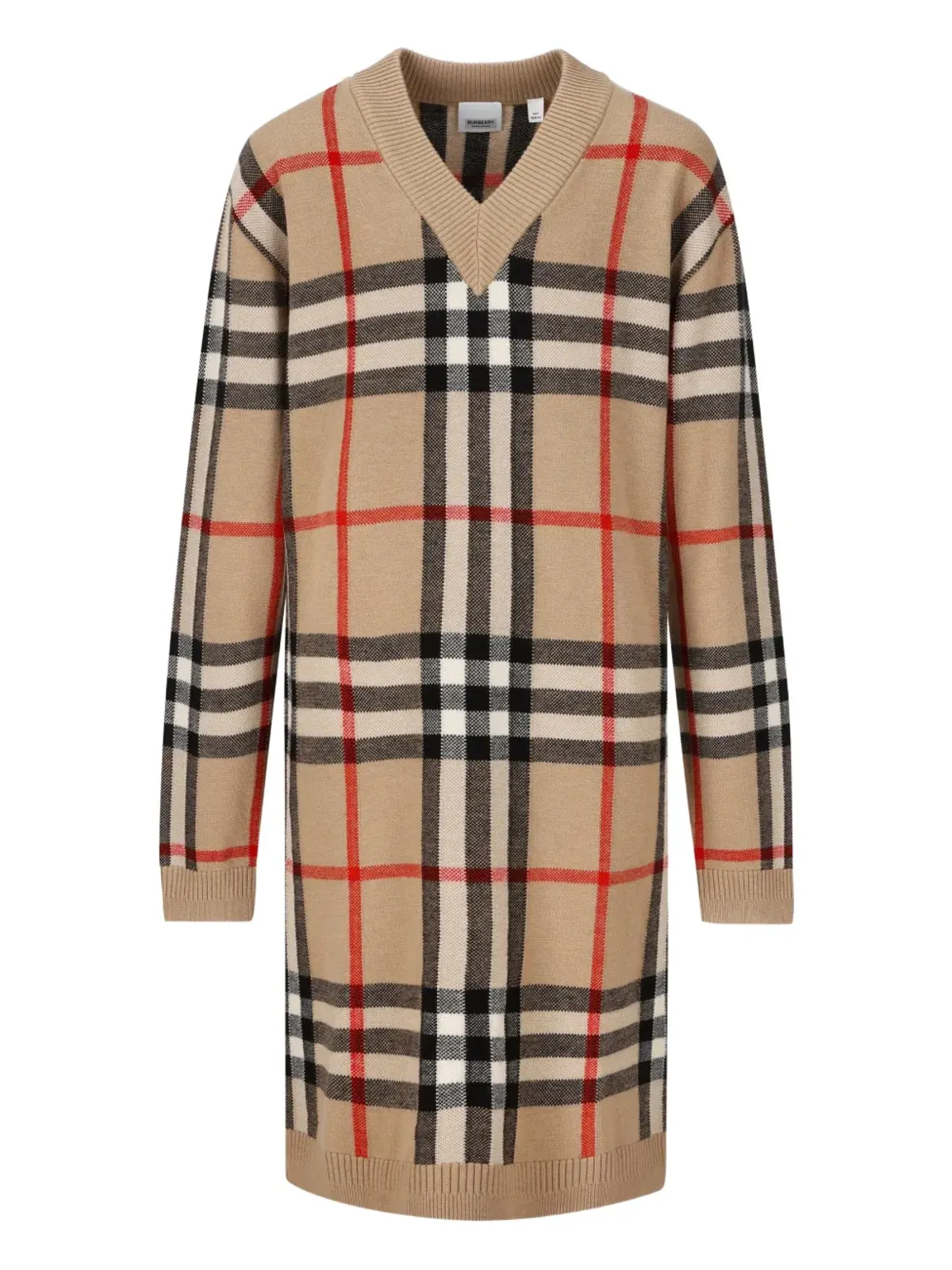 Burberry Kids チェック柄 Vネック ウール混紡ドレス - 画像1