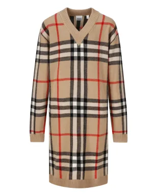 Burberry Kids チェック柄 Vネック ウール混紡ドレス - サムネイル1