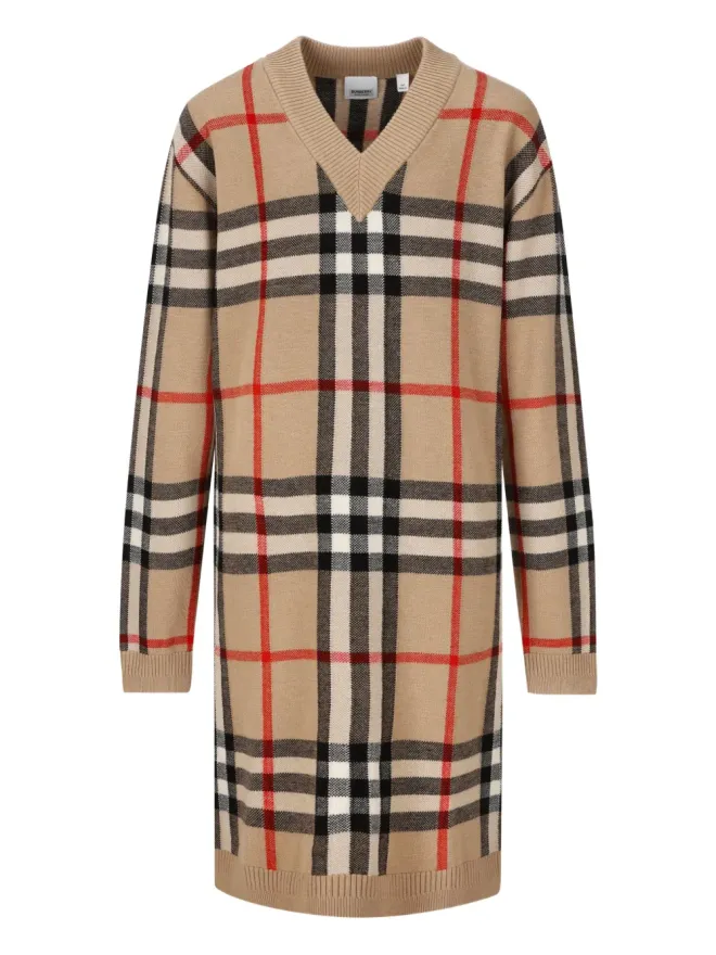 Burberry Kids Burberry Kids チェック柄 Vネック ウール混紡ドレスの商品画像