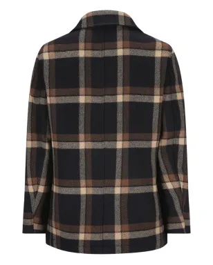 Camplin チェック柄ピーコート ダブルブレスト ブルー - サムネイル2