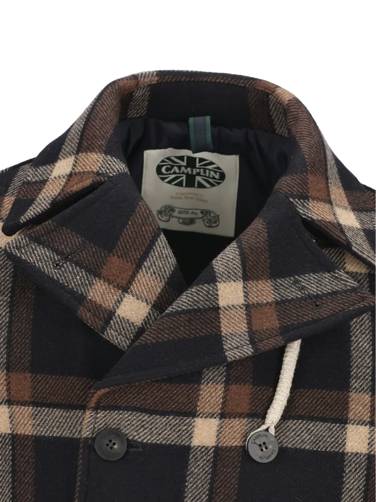Camplin チェック柄ピーコート ダブルブレスト ブルー - 画像3