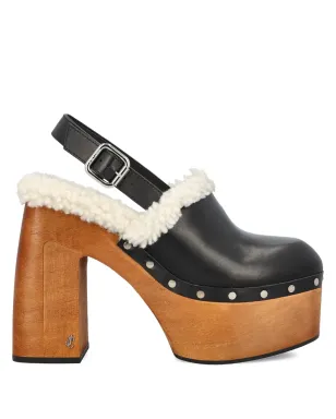 Jimmy Choo leather platform sheepskin sandals - Black - サムネイル1