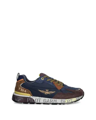 Aeronautica Militare logo-embroidered lace-up sneakers - Blue - サムネイル1