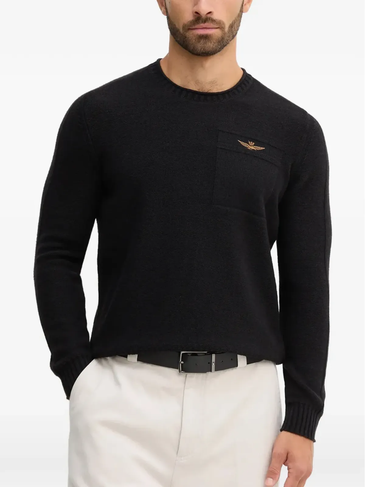 Aeronautica Militare ロゴディテールのブラックセーター - 画像1