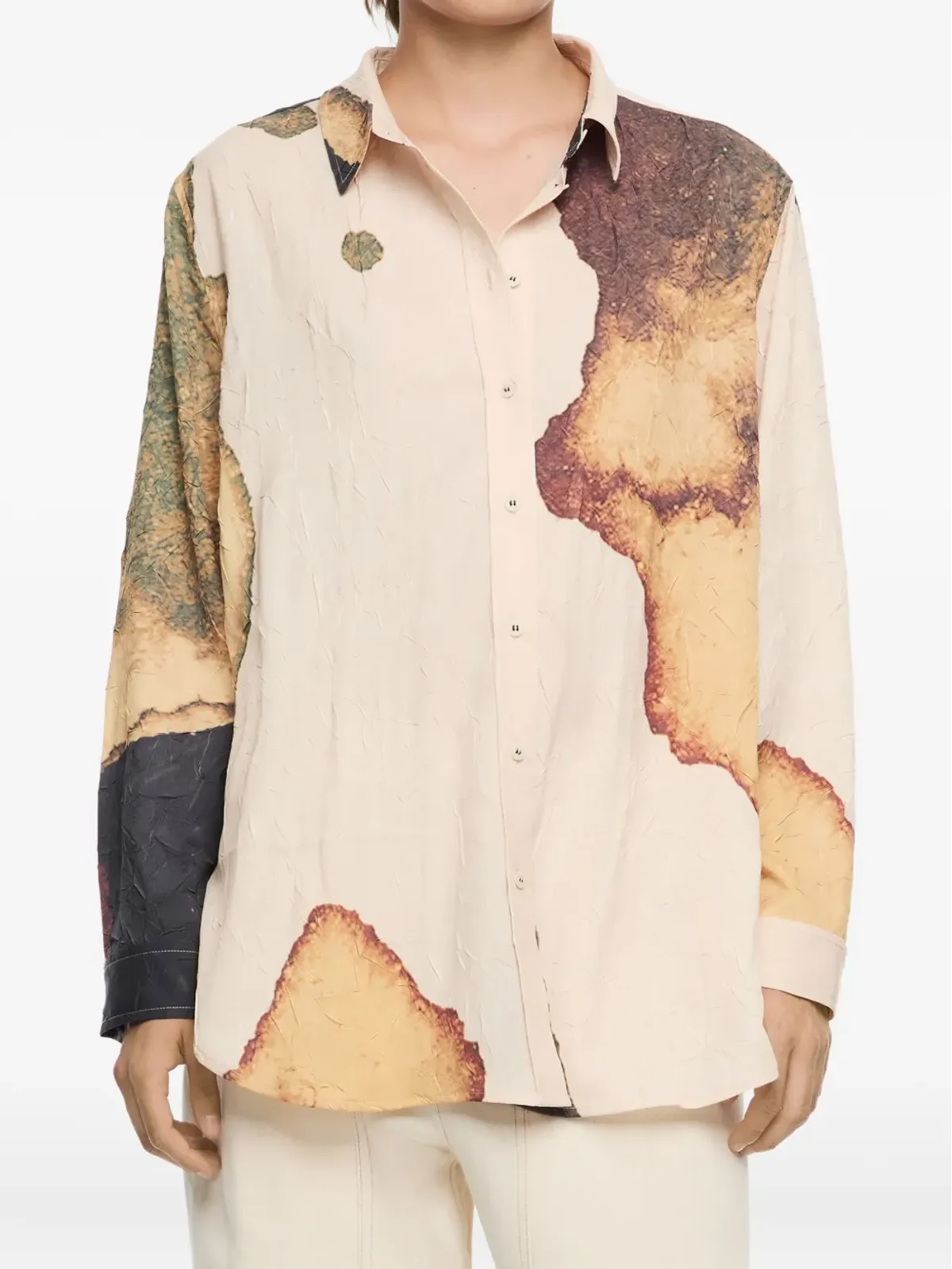 Bimba y Lola abstract-print crinkled shirt - Neutrals - 画像3