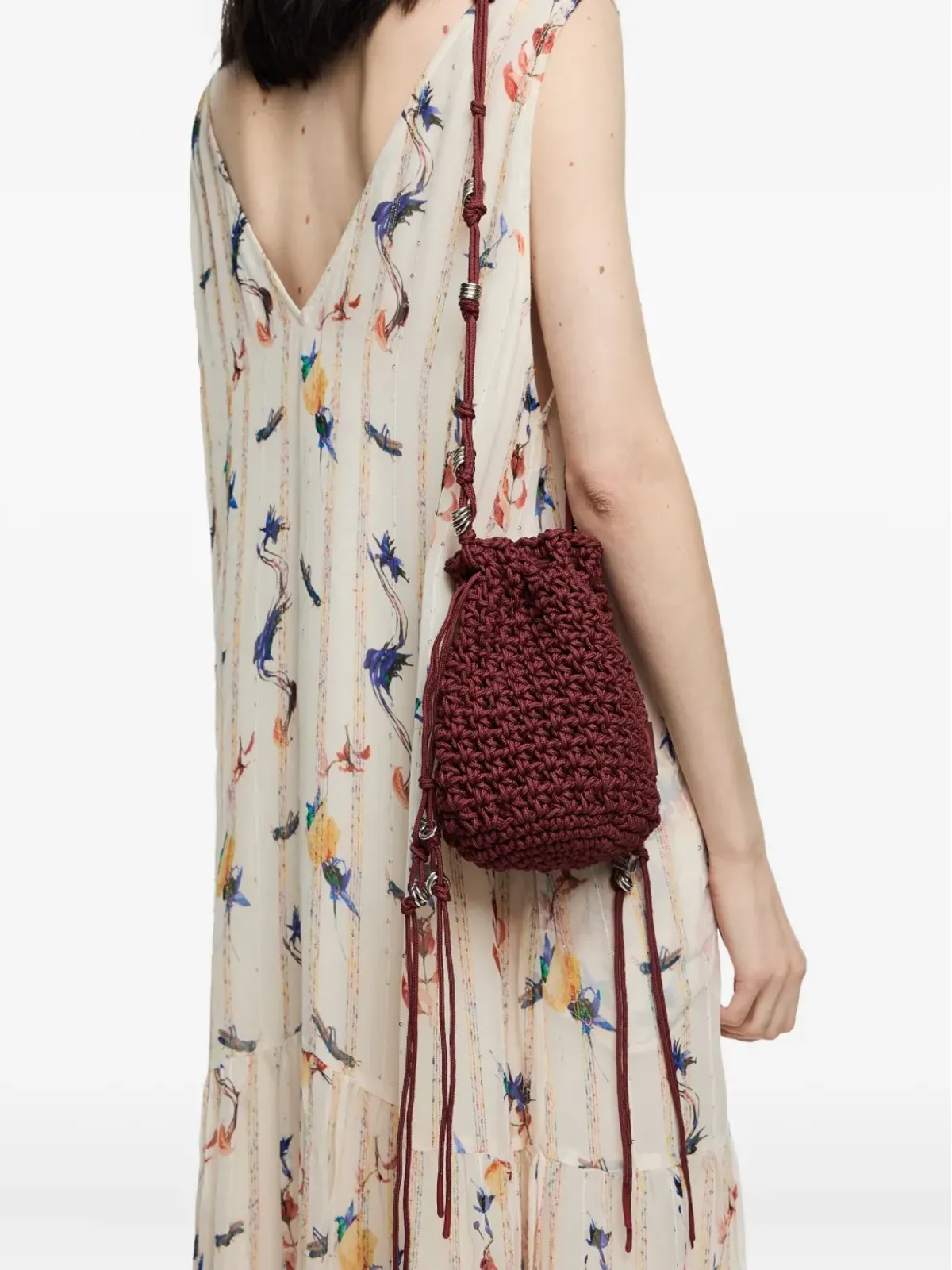 Bimba y Lola crochet drawstring bucket bag - Red - 画像2