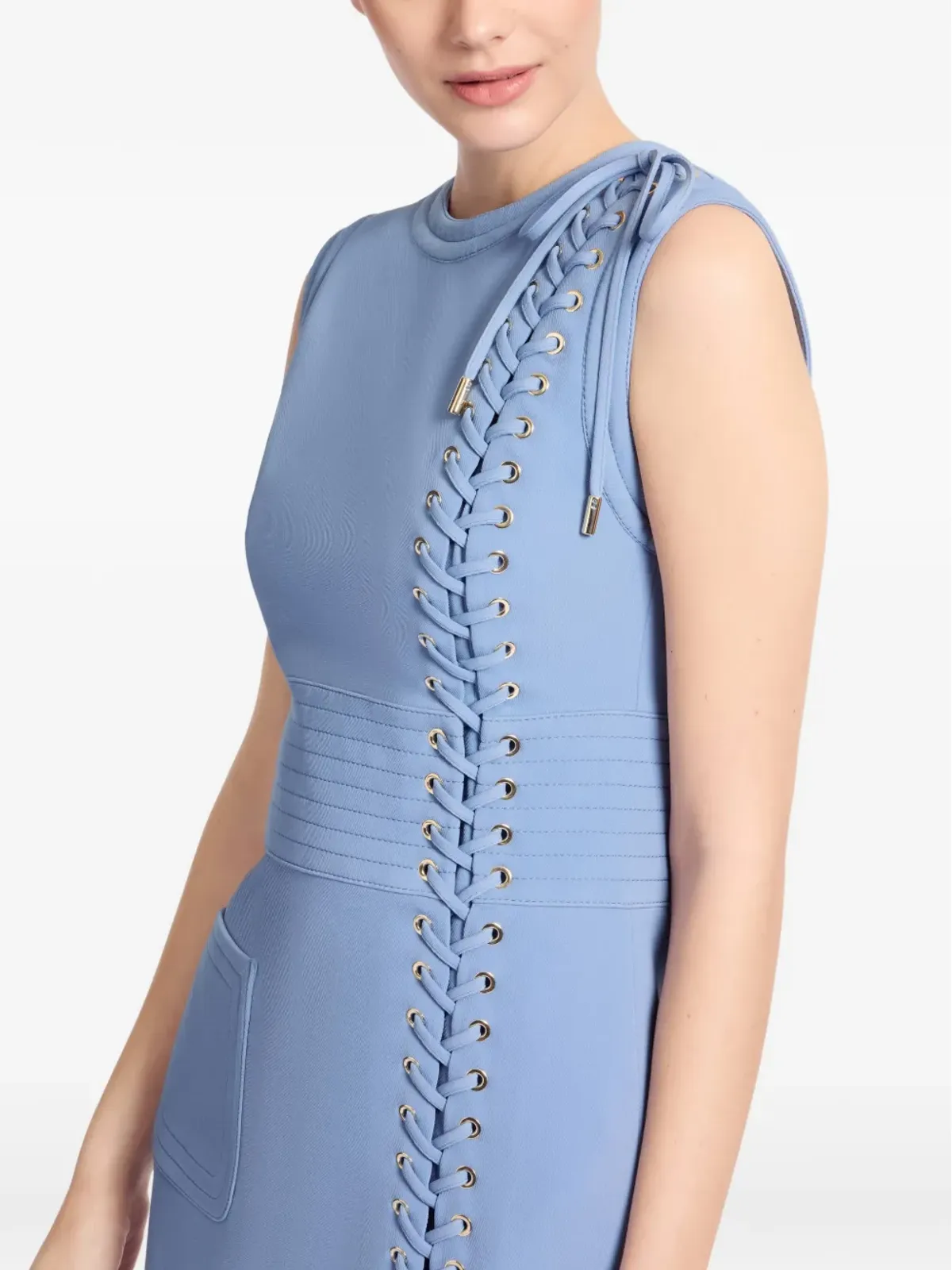 Elie Saab レースアップミニドレス ブルー - 画像4