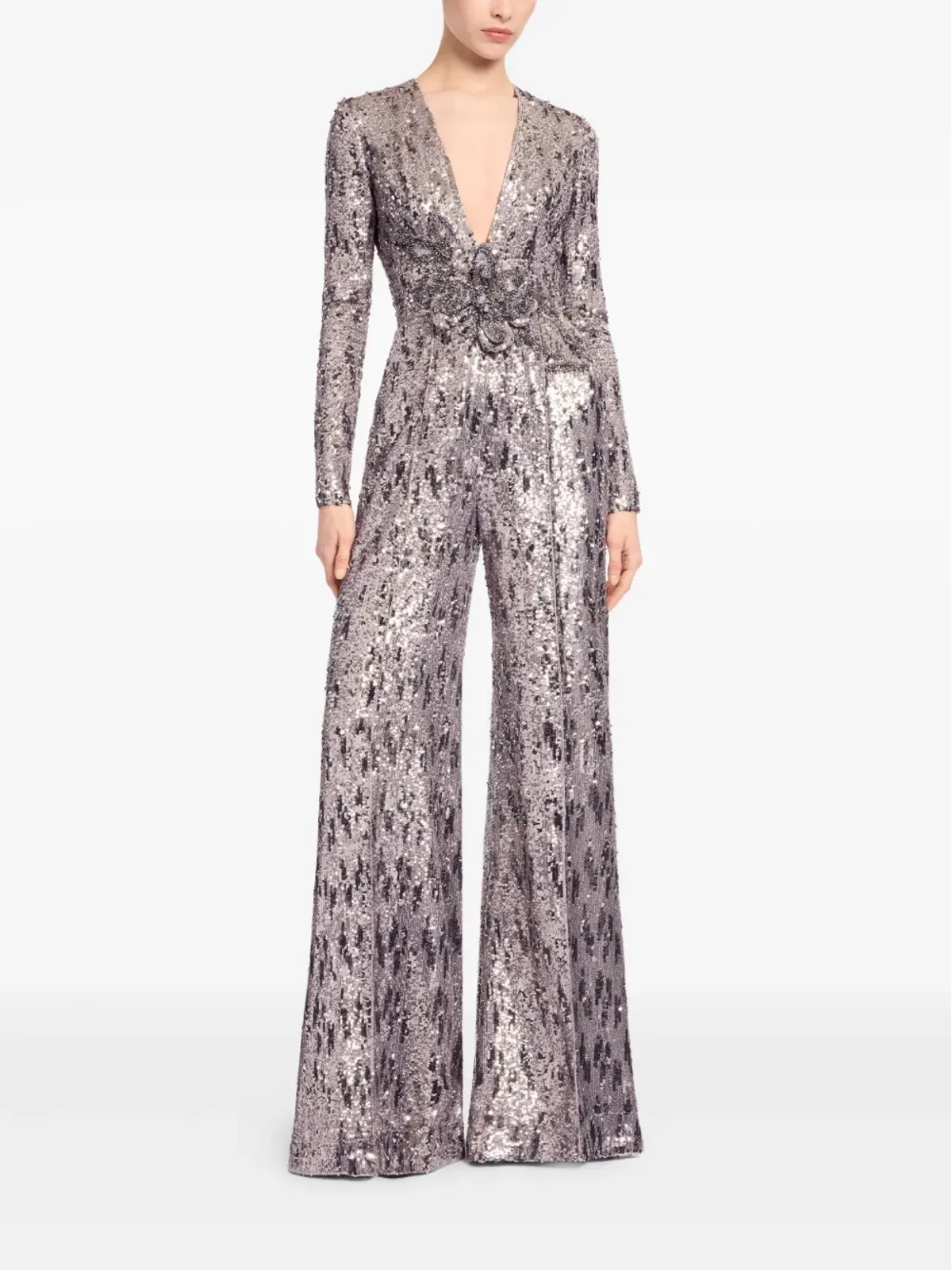 Elie Saab Vネック スパンコール ジャンプスーツ - グレー - 画像2