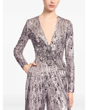 Elie Saab Vネック スパンコール ジャンプスーツ - グレー - サムネイル4