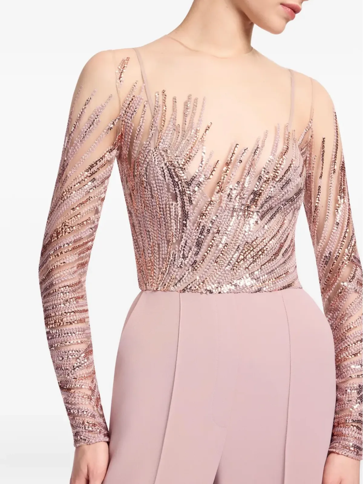 Elie Saab スパンコール装飾チュール刺繍ジャンプスーツ - ピンク - 画像4