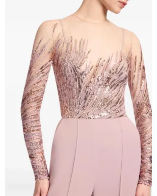 Elie Saab スパンコール装飾チュール刺繍ジャンプスーツ - ピンク - サムネイル4