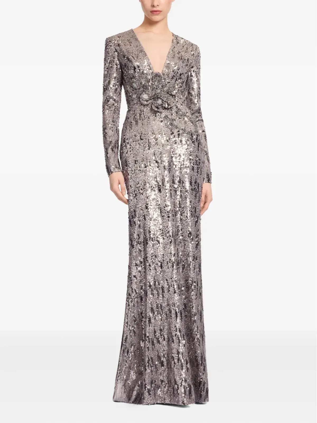 Elie Saab スパンコール装飾のオープンバックマキシドレス - グレー - 画像2
