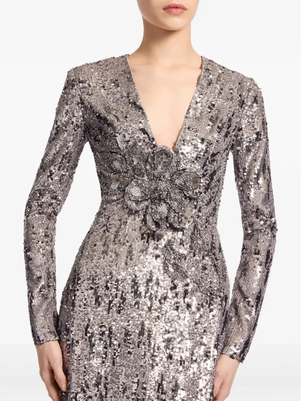 Elie Saab スパンコール装飾のオープンバックマキシドレス - グレー - 画像4