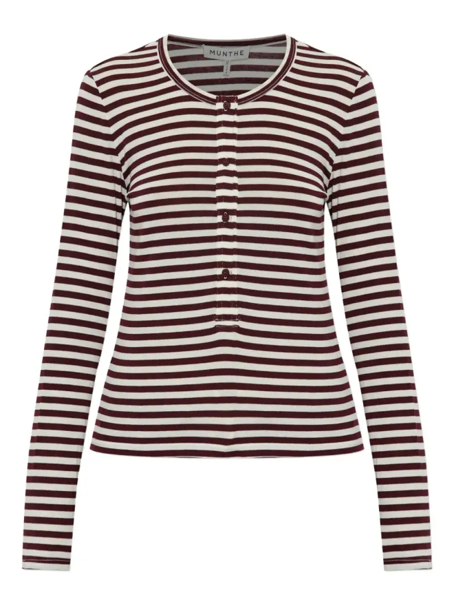 MUNTHE MUNTHE ストライプ柄ボタン付き長袖Tシャツ - ブラックの商品画像