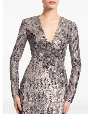 Elie Saab スパンコール装飾のVネックマキシドレス グレー - サムネイル2