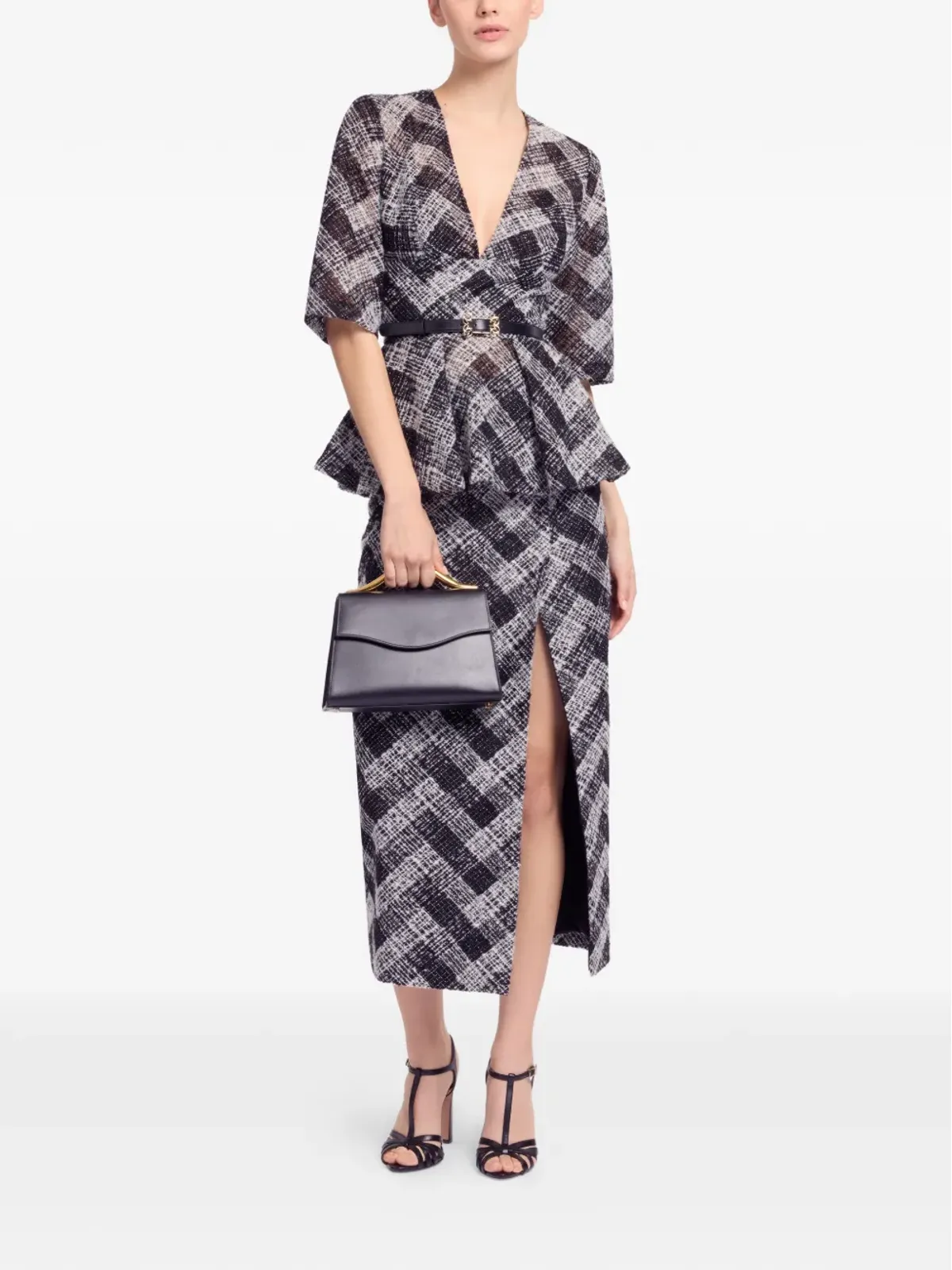 Elie Saab シェブロン ペプラム ブラウス（グレー） - 画像2