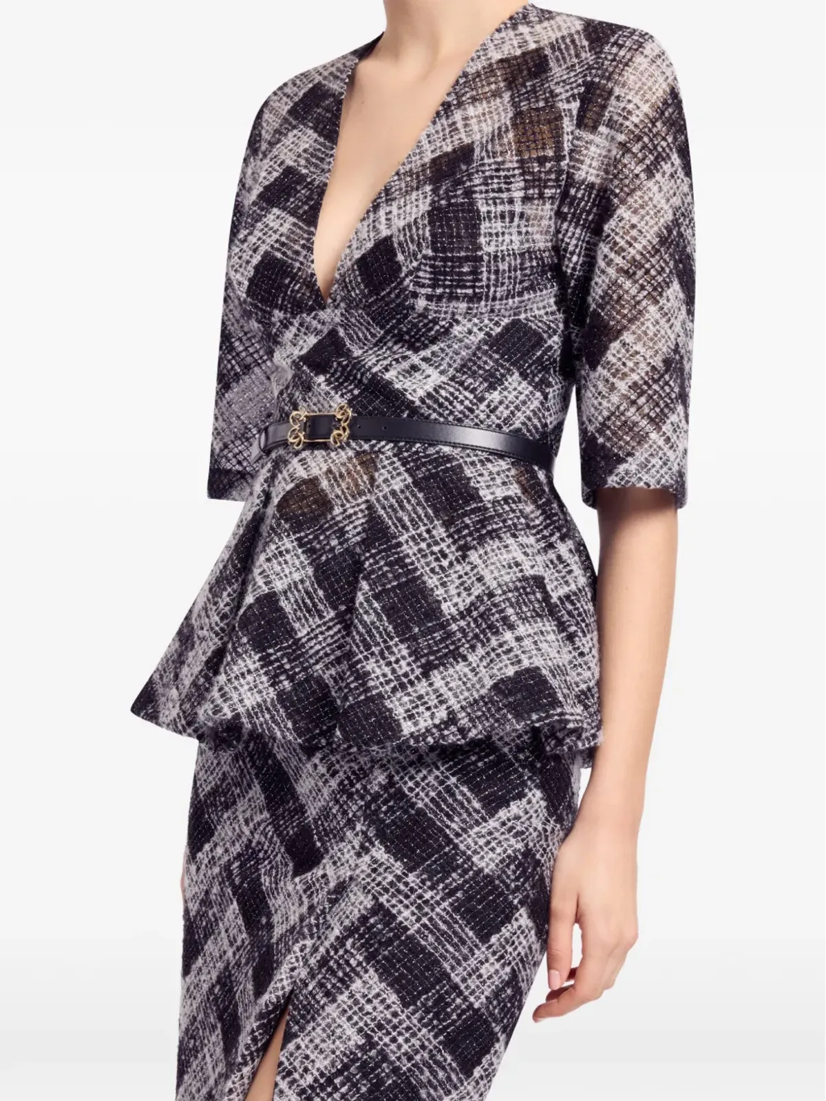 Elie Saab シェブロン ペプラム ブラウス（グレー） - 画像3