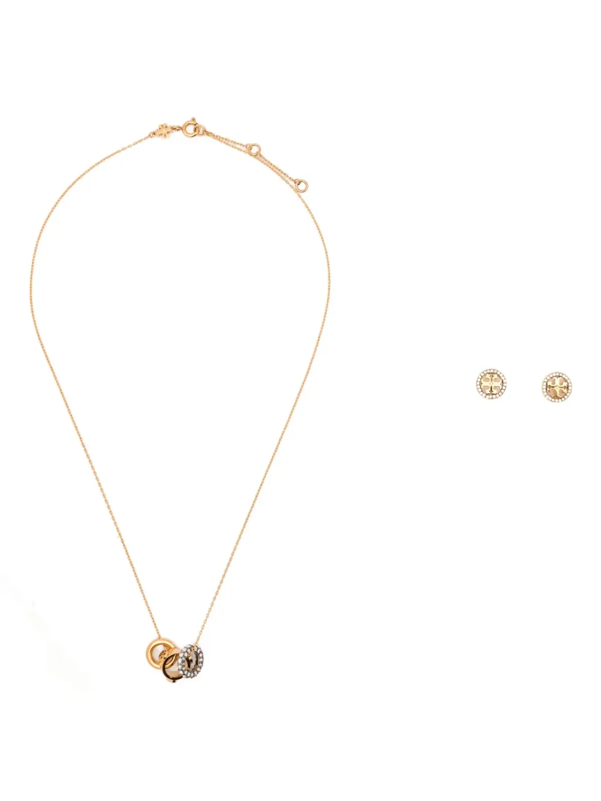 Tory Burch ミラー クリスタル装飾 ネックレスとイヤリング セット（ゴールド） - 画像1