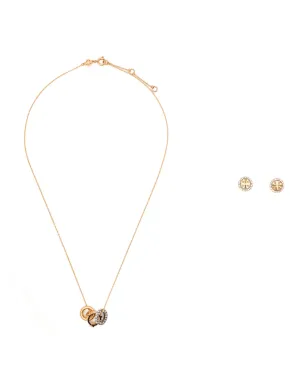 Tory Burch ミラー クリスタル装飾 ネックレスとイヤリング セット（ゴールド） - サムネイル1