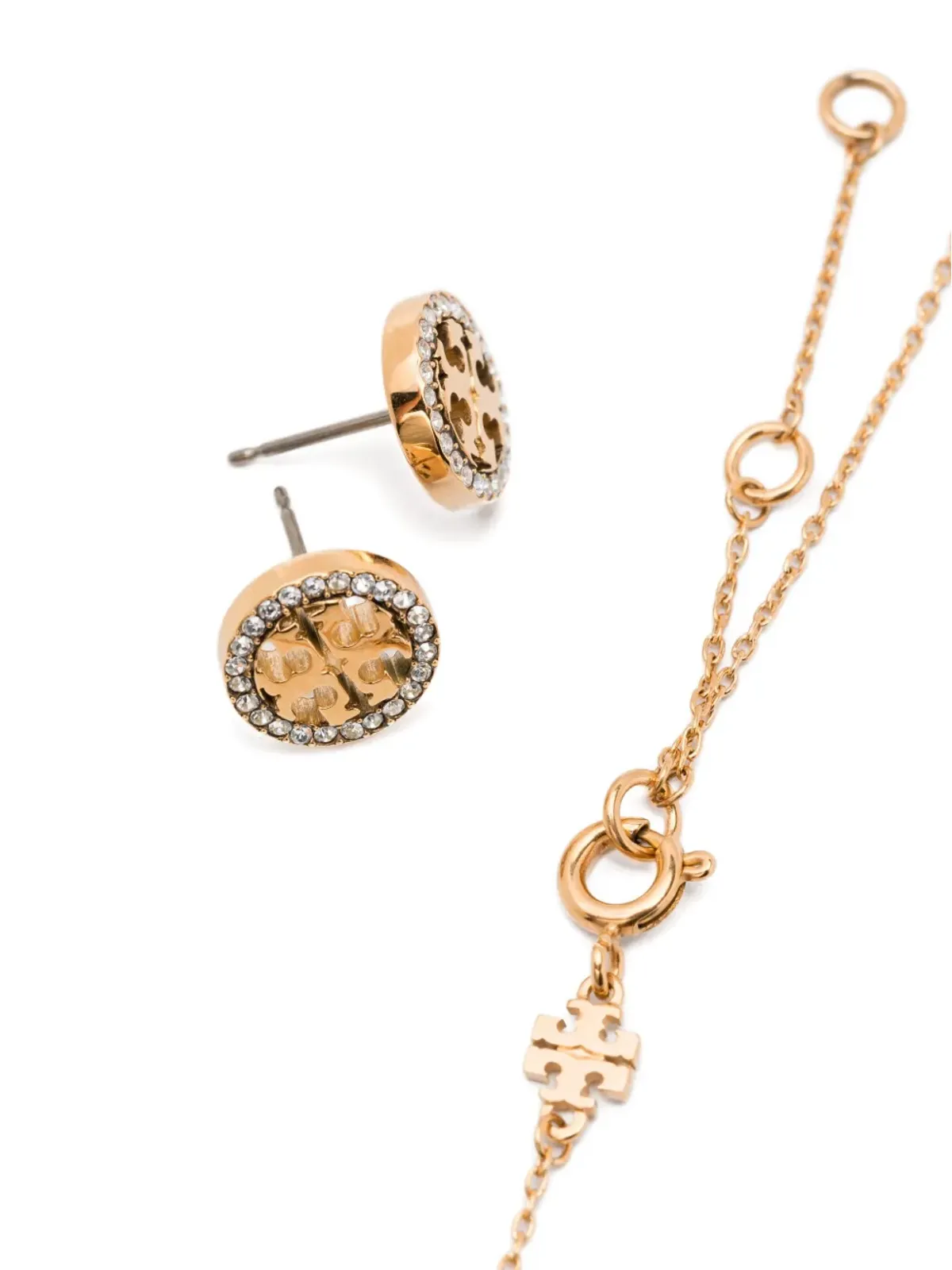 Tory Burch ミラー クリスタル装飾 ネックレスとイヤリング セット（ゴールド） - 画像3