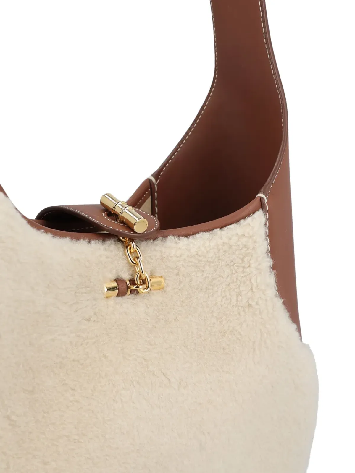 Loro Piana ボビン シアリング レザー トリム ショルダーバッグ - 画像4