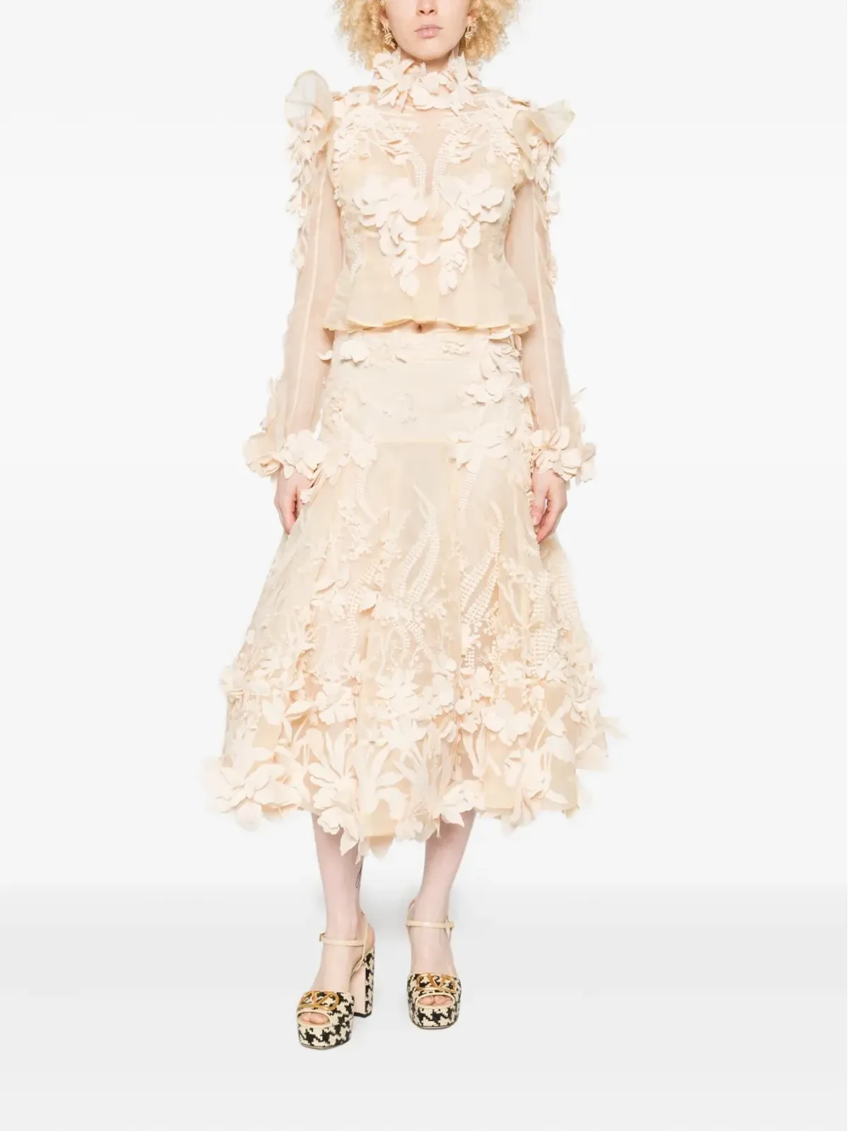 ZIMMERMANN 花柄アップリケ付きミディスカート - 画像2