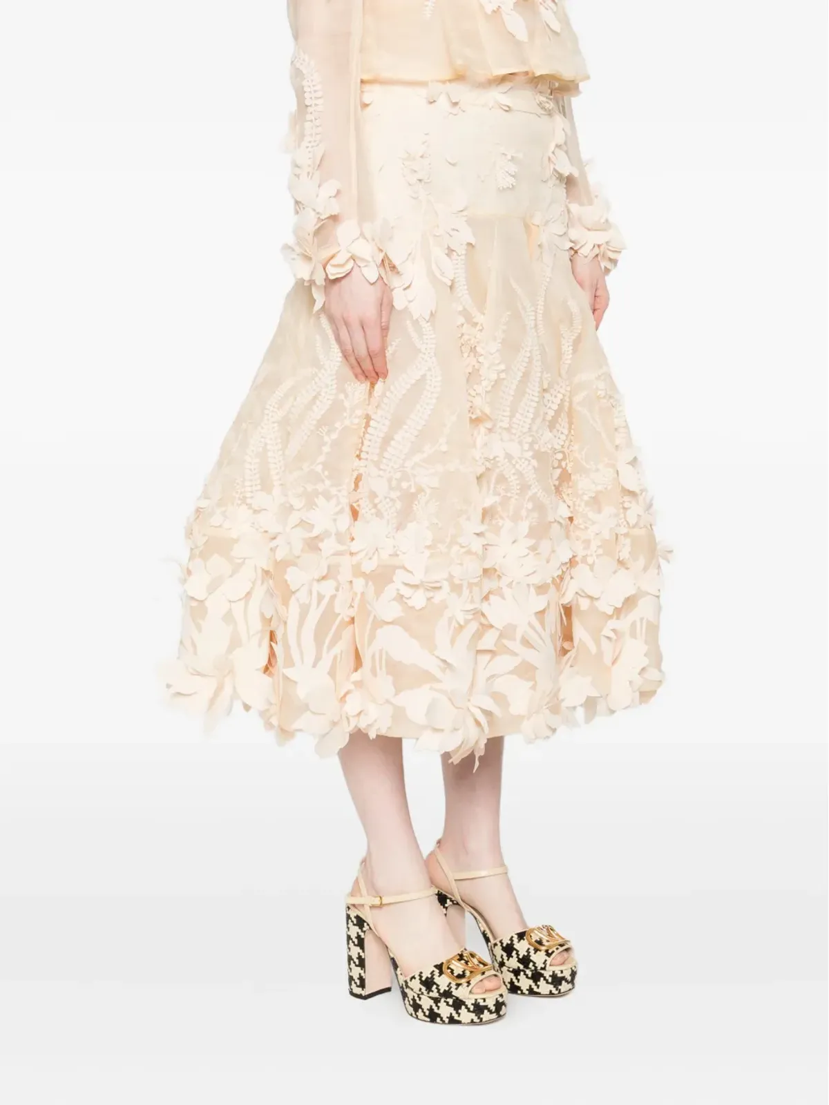 ZIMMERMANN 花柄アップリケ付きミディスカート - 画像3