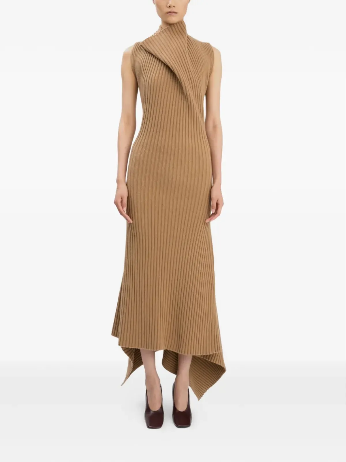 Victoria Beckham リブ編みドレープミディドレス - 画像2