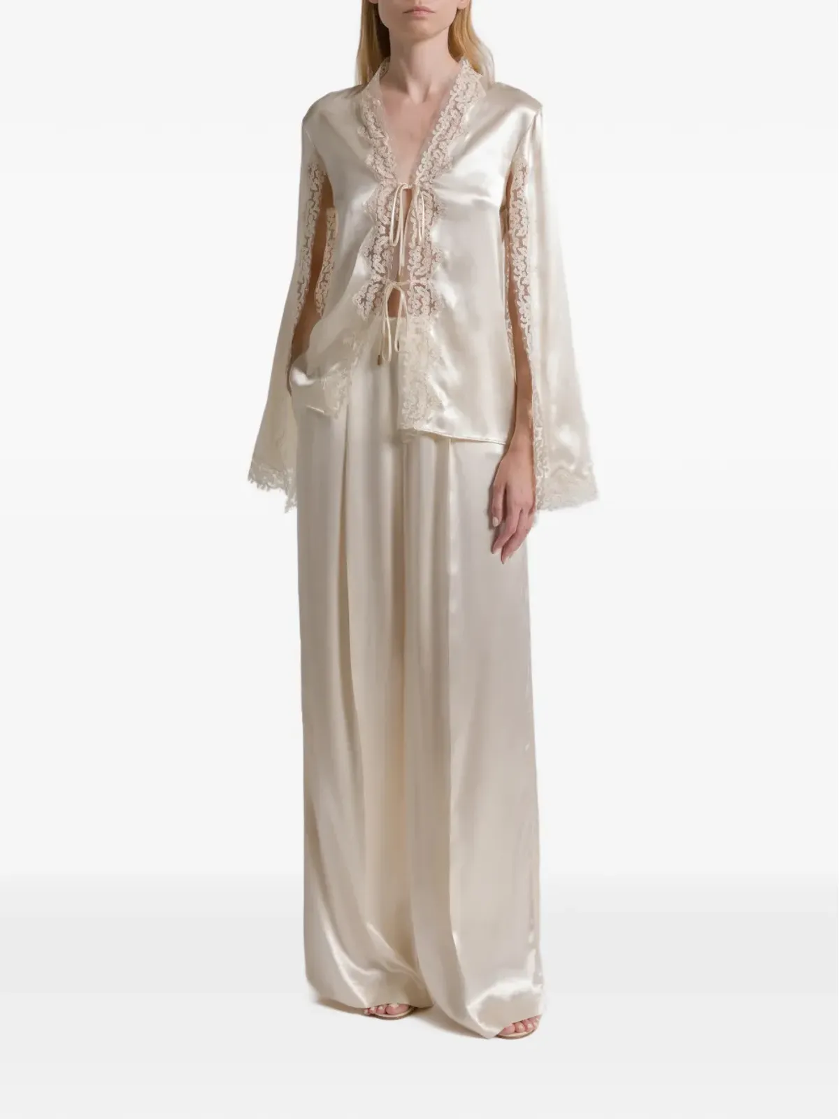 Alberta Ferretti レースVネック ブラウス - 画像2