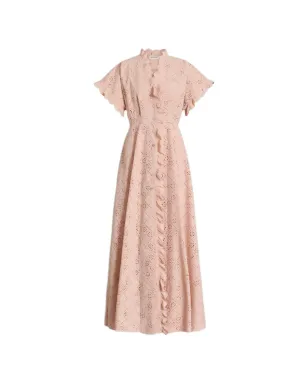 Alberta Ferretti ピンクのラッフルオープンワークドレス - サムネイル1