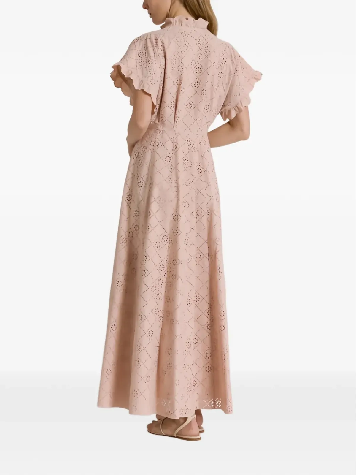 Alberta Ferretti ピンクのラッフルオープンワークドレス - 画像3