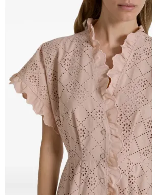 Alberta Ferretti ピンクのラッフルオープンワークドレス - サムネイル4