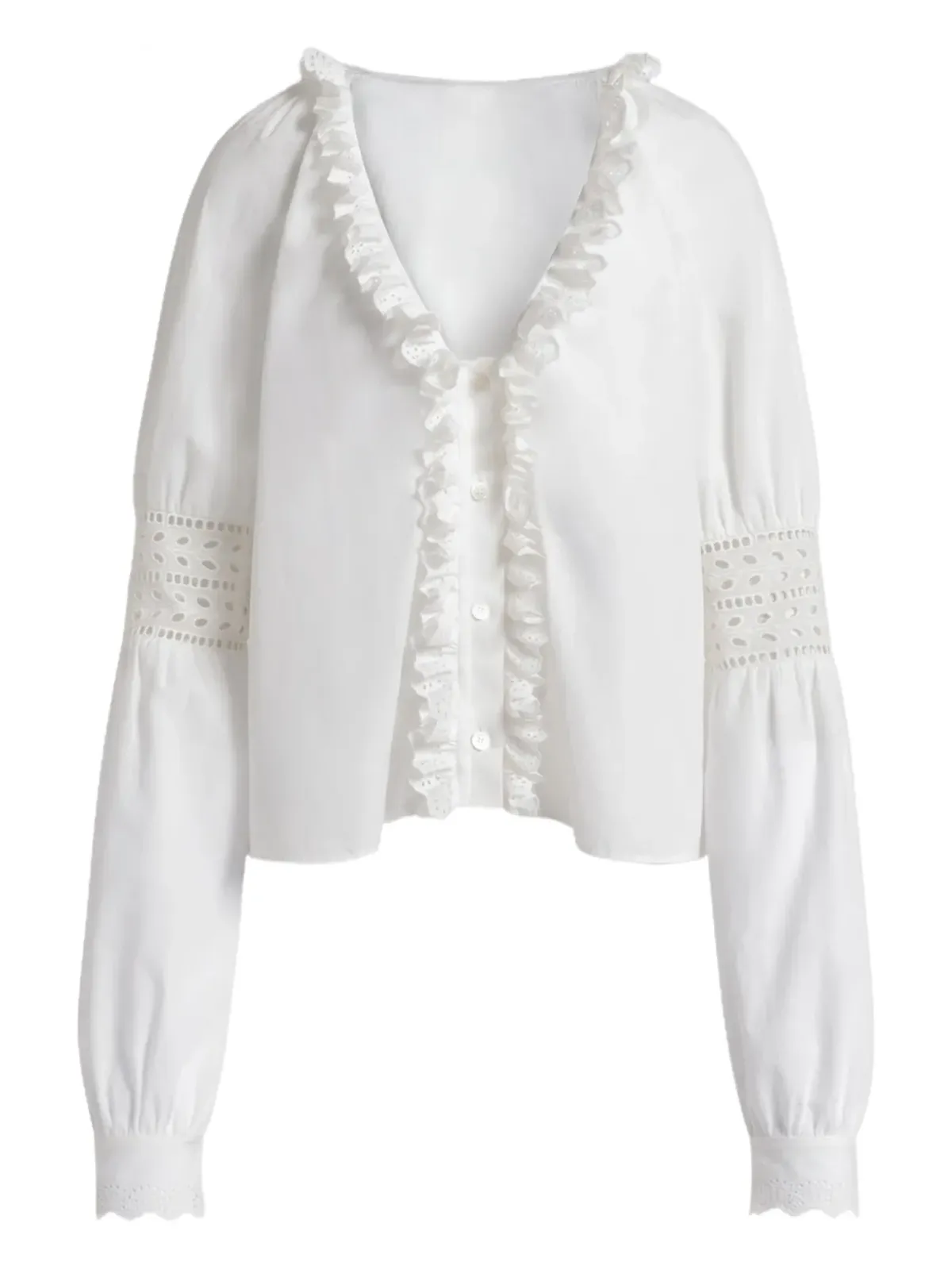 Alberta Ferretti ラッフルVネック ブラウス - 画像1