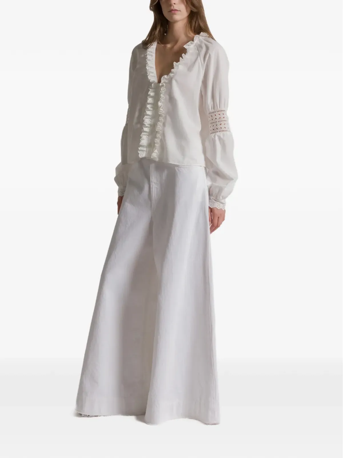 Alberta Ferretti ラッフルVネック ブラウス - 画像2