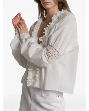 Alberta Ferretti ラッフルVネック ブラウス - サムネイル4