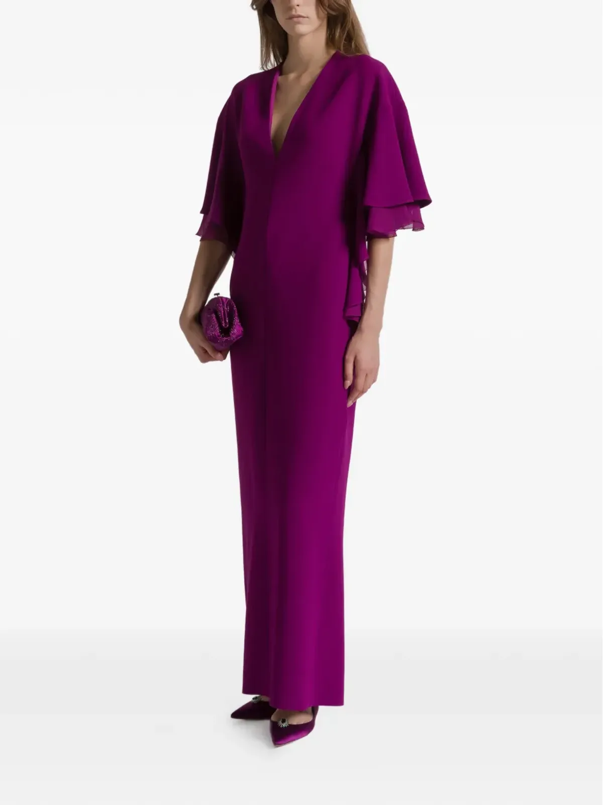 Alberta Ferretti ラッフル Vネック マキシドレス - 画像2