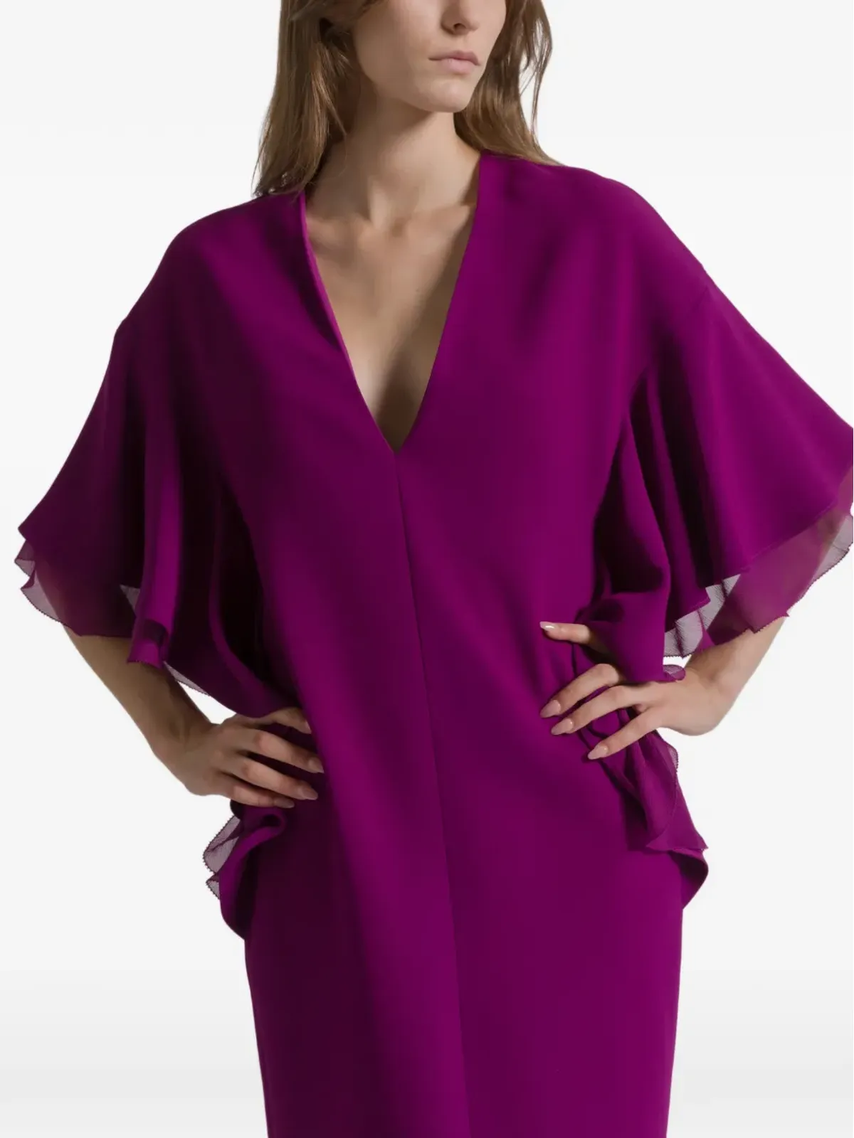 Alberta Ferretti ラッフル Vネック マキシドレス - 画像4