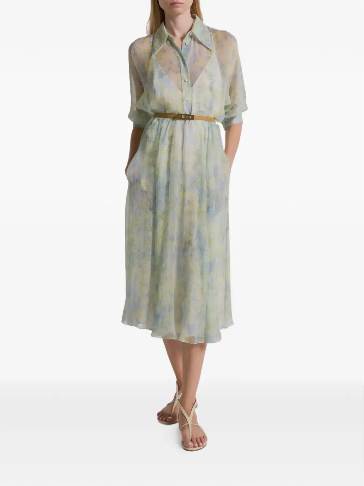 Alberta Ferretti 襟付き花柄ドレス - 画像2