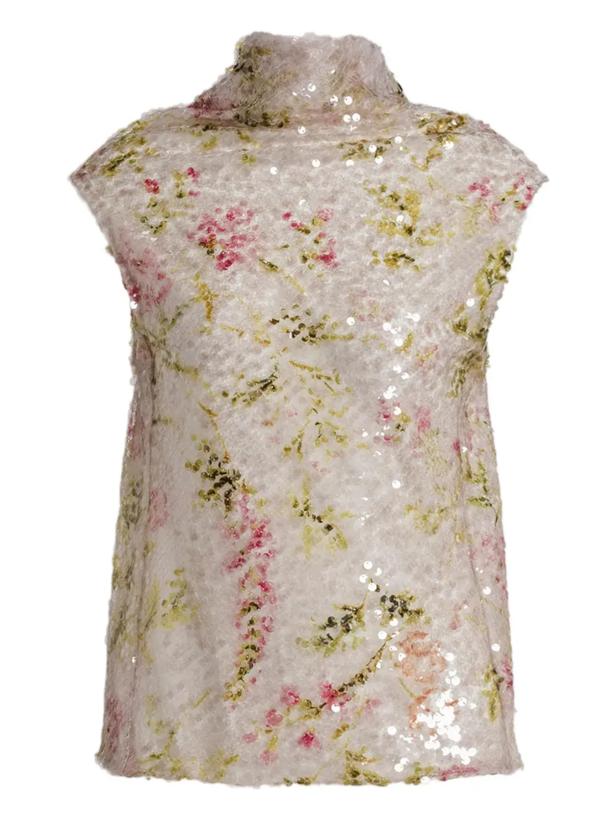 Alberta Ferretti スパンコール花柄ノースリーブタンクトップ - 画像1