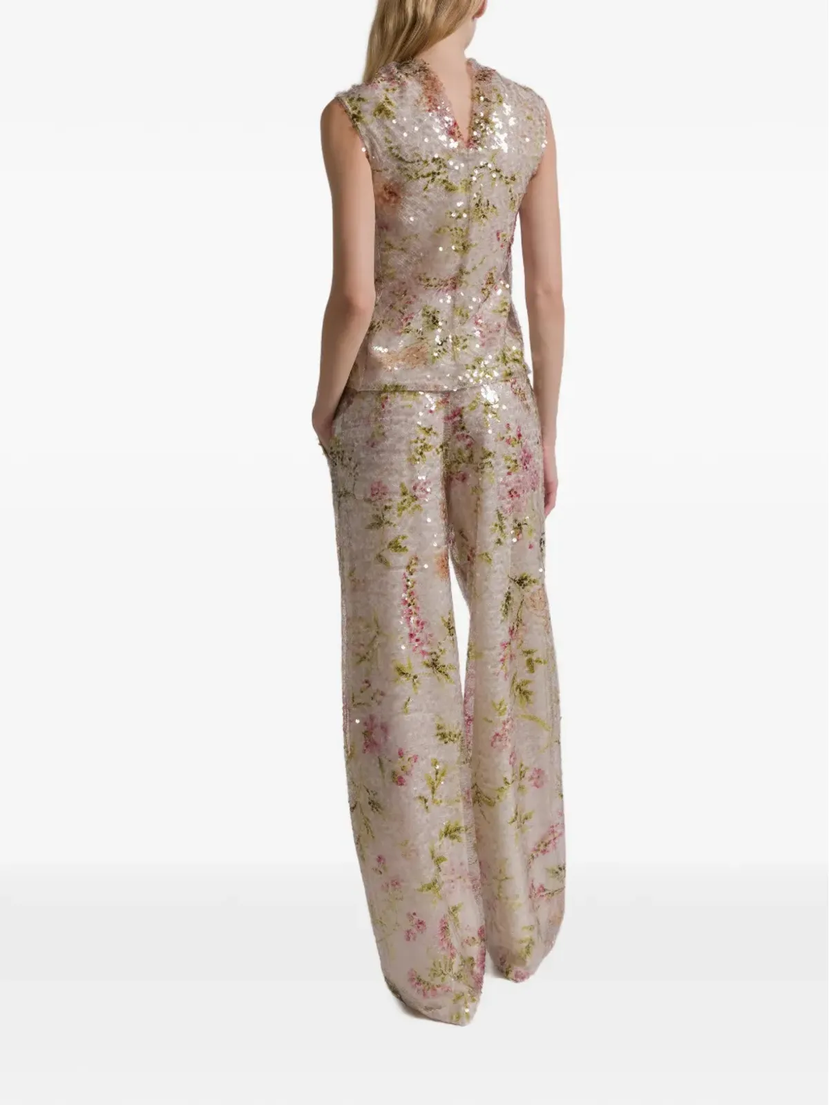 Alberta Ferretti スパンコール花柄ノースリーブタンクトップ - 画像3