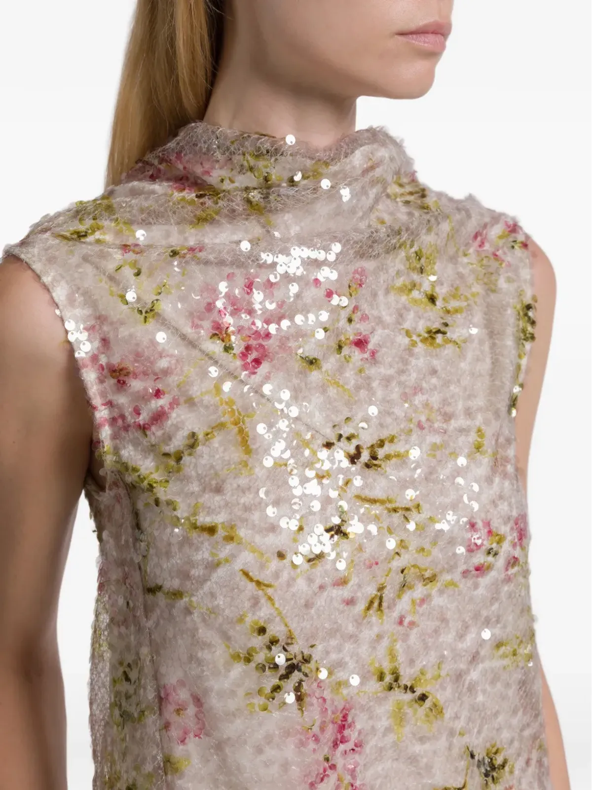 Alberta Ferretti スパンコール花柄ノースリーブタンクトップ - 画像4