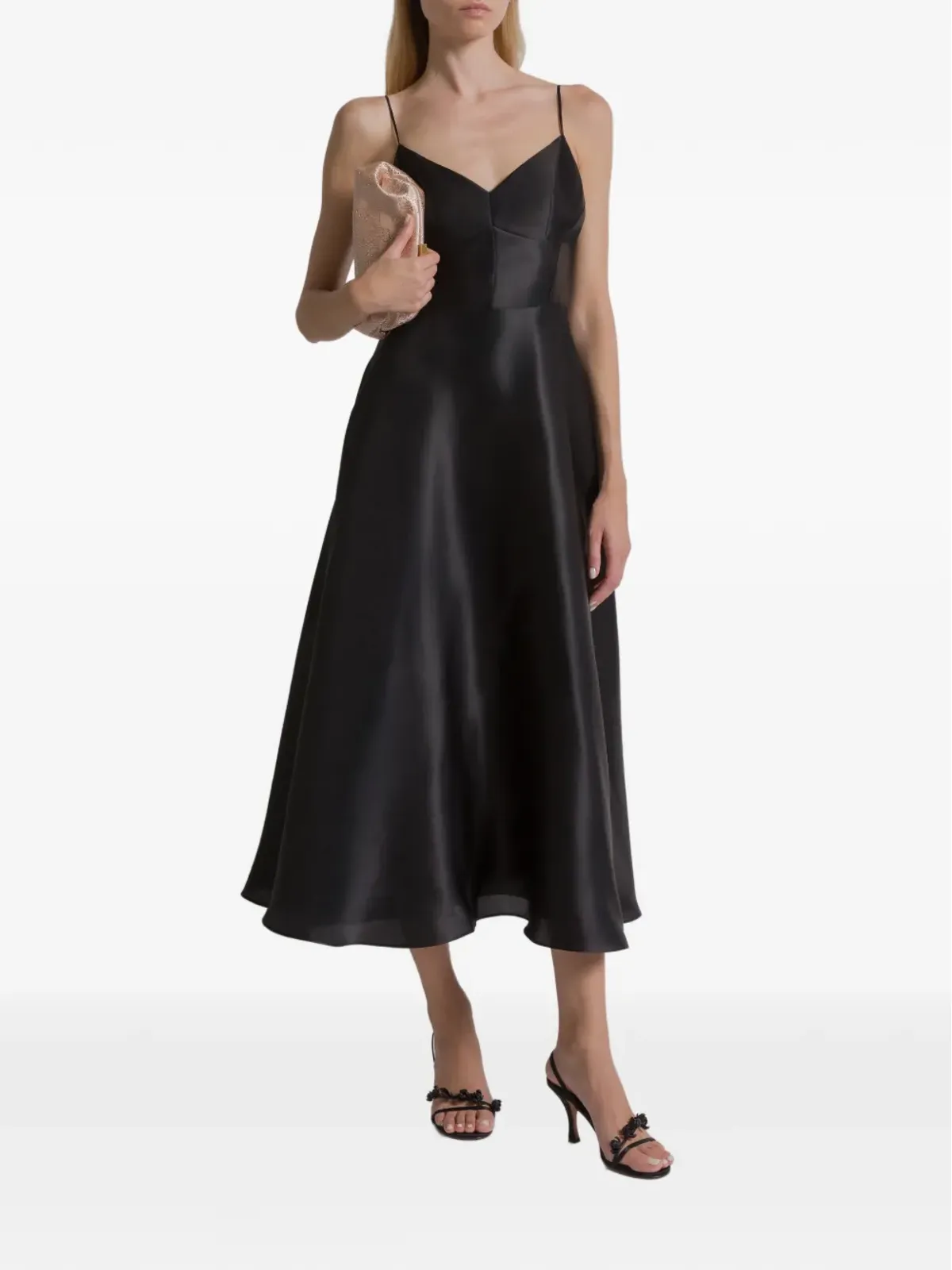 Alberta Ferretti スパゲッティストラップ ミディドレス ブラック - 画像2