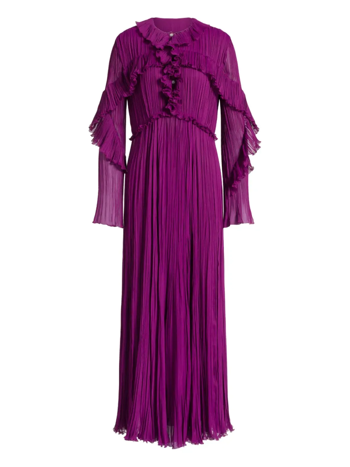 Alberta Ferretti アルベルタ・フェレッティ フリル付きプリーツミディドレス - 画像1