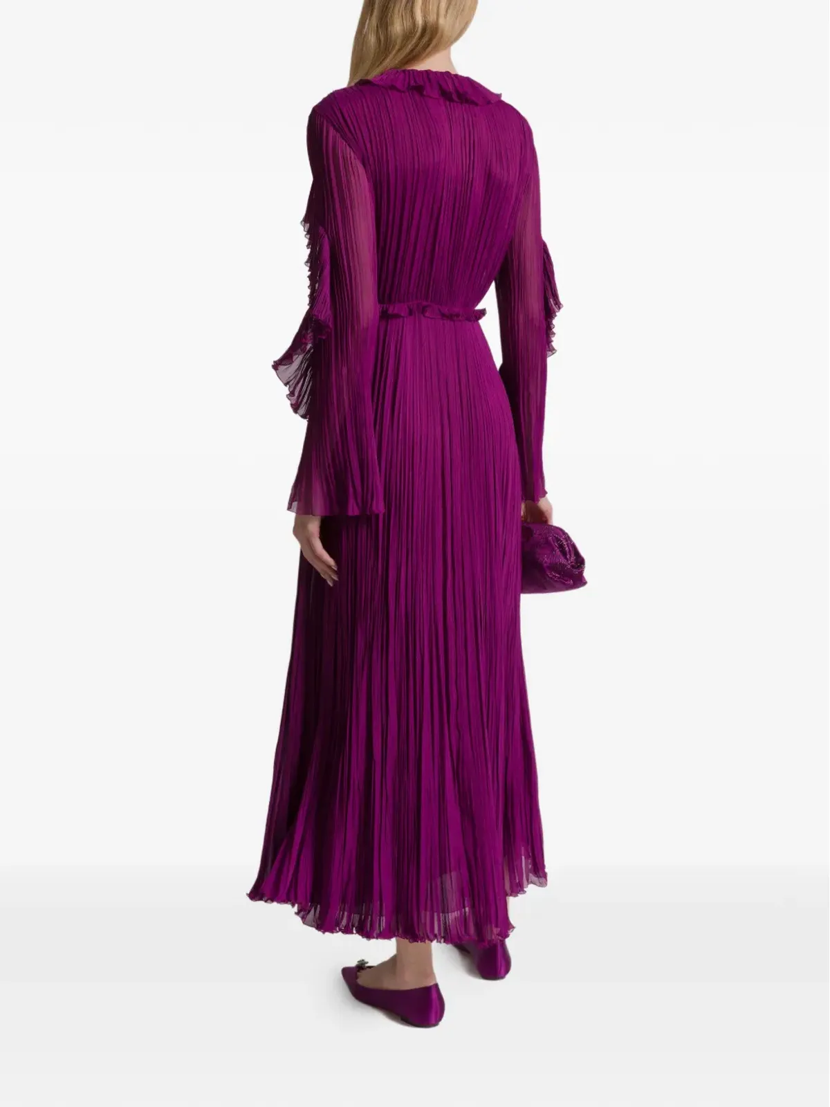 Alberta Ferretti アルベルタ・フェレッティ フリル付きプリーツミディドレス - 画像3