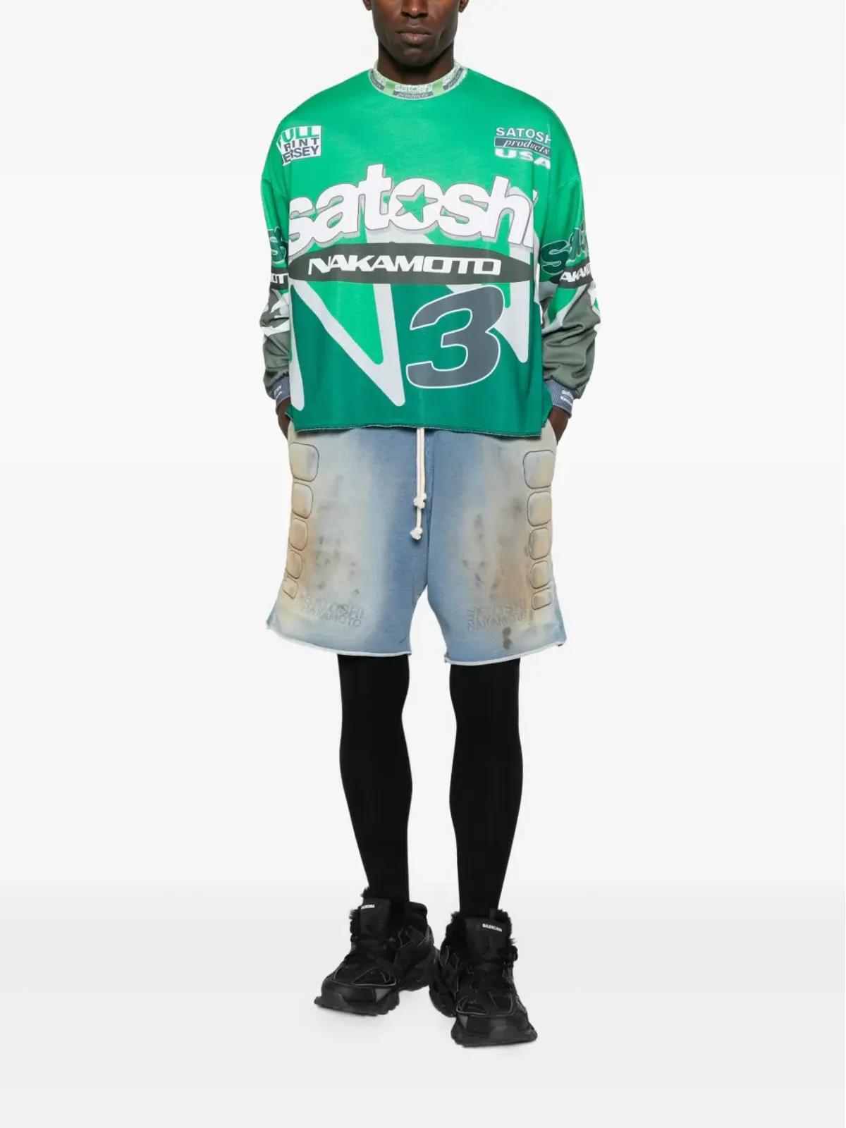 SATOSHI NAKAMOTO ドロップショルダーTシャツ - グリーン - 画像2